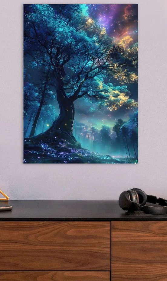 Enchanted Forest at Night — metal poster wall art by Lineer